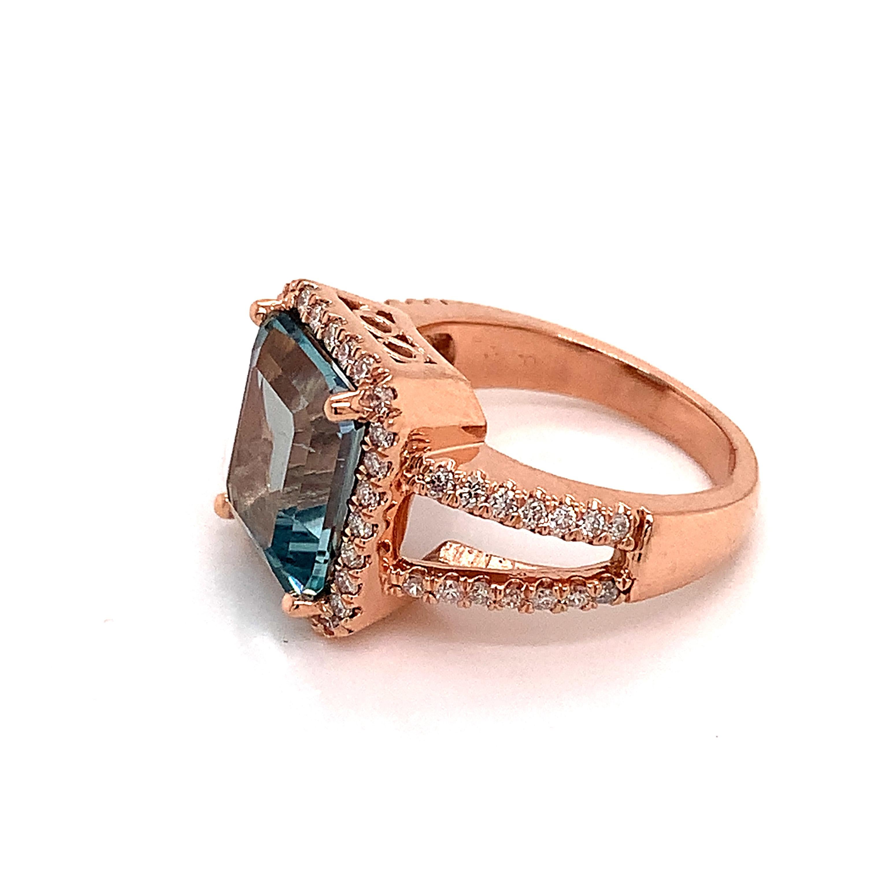 Diamond Aquamarine Ring 14k Gold 6.25 TCW Certified For Sale 4