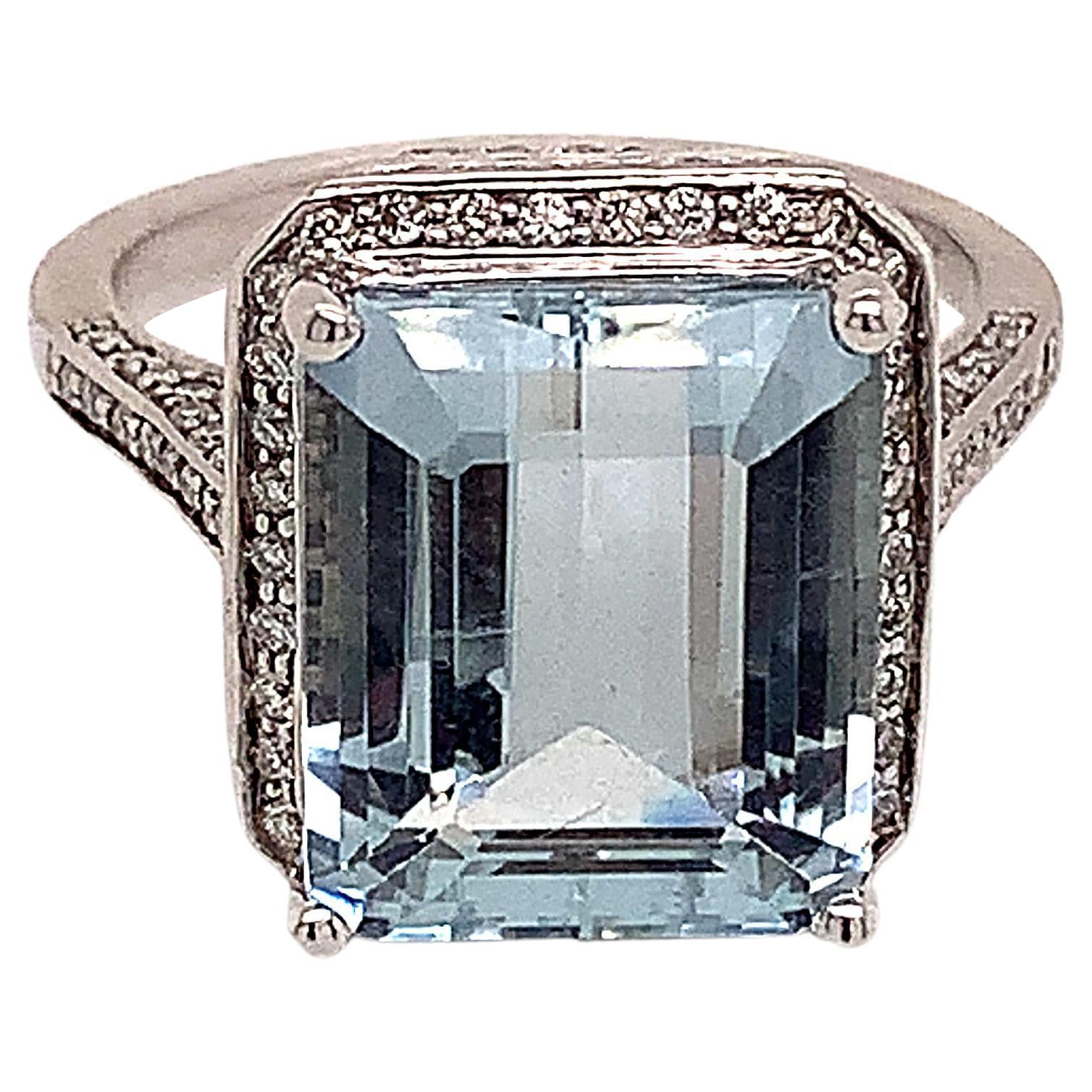 Bague diamant aigue-marine en or 14k 6.25 TCW Certified