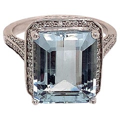 Bague diamant aigue-marine en or 14k 6.25 TCW Certified