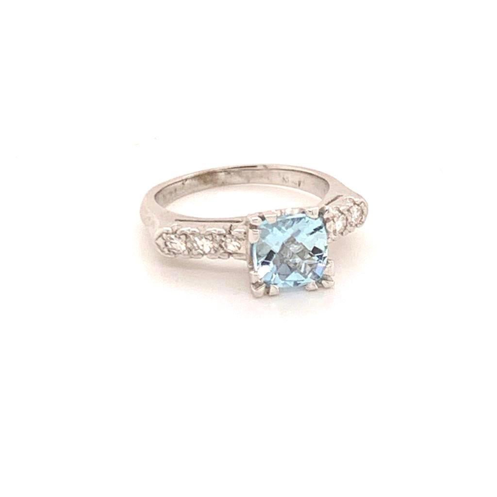 Diamond Aquamarine Ring 14k White Gold 1.70 TCW Women Certified For Sale 4