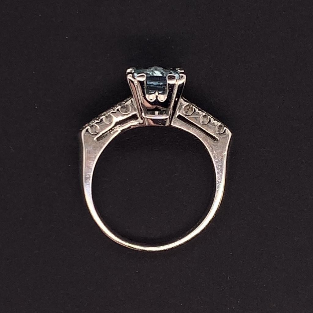Diamond Aquamarine Ring 14k White Gold 1.70 TCW Women Certified For Sale 5