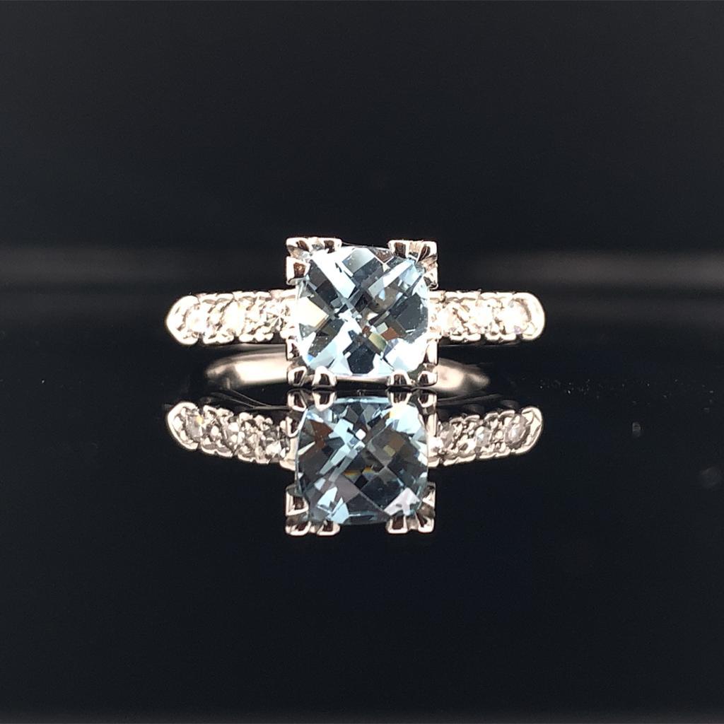 Diamond Aquamarine Ring 14k White Gold 1.70 TCW Women Certified For Sale 6