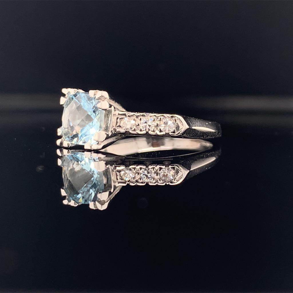 Anello con diamante e acquamarina in oro bianco 14k 1,70 TCW Donna Certificato In condizioni Nuovo in vendita a Brooklyn, NY