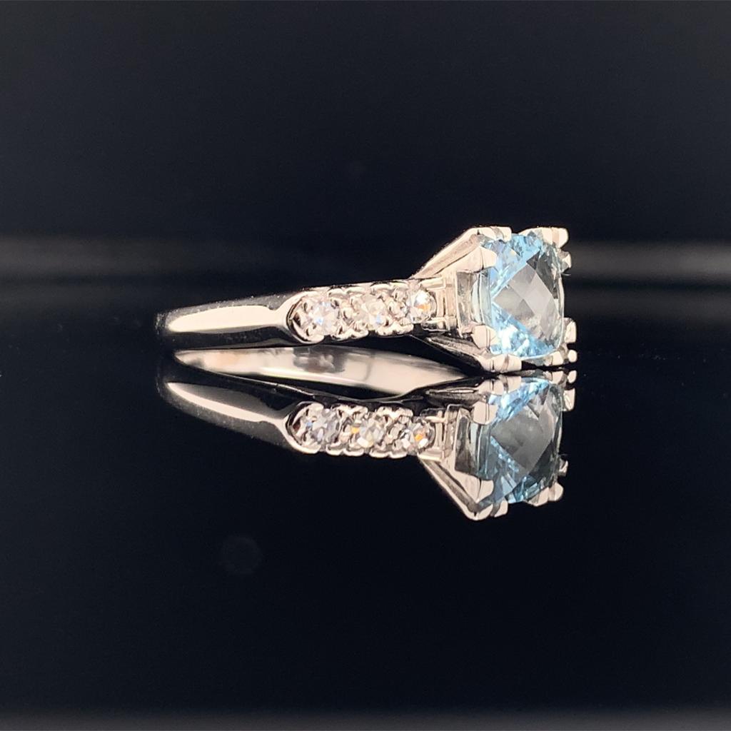 Women's Diamond Aquamarine Ring 14k White Gold 1.70 TCW Women Certified For Sale
