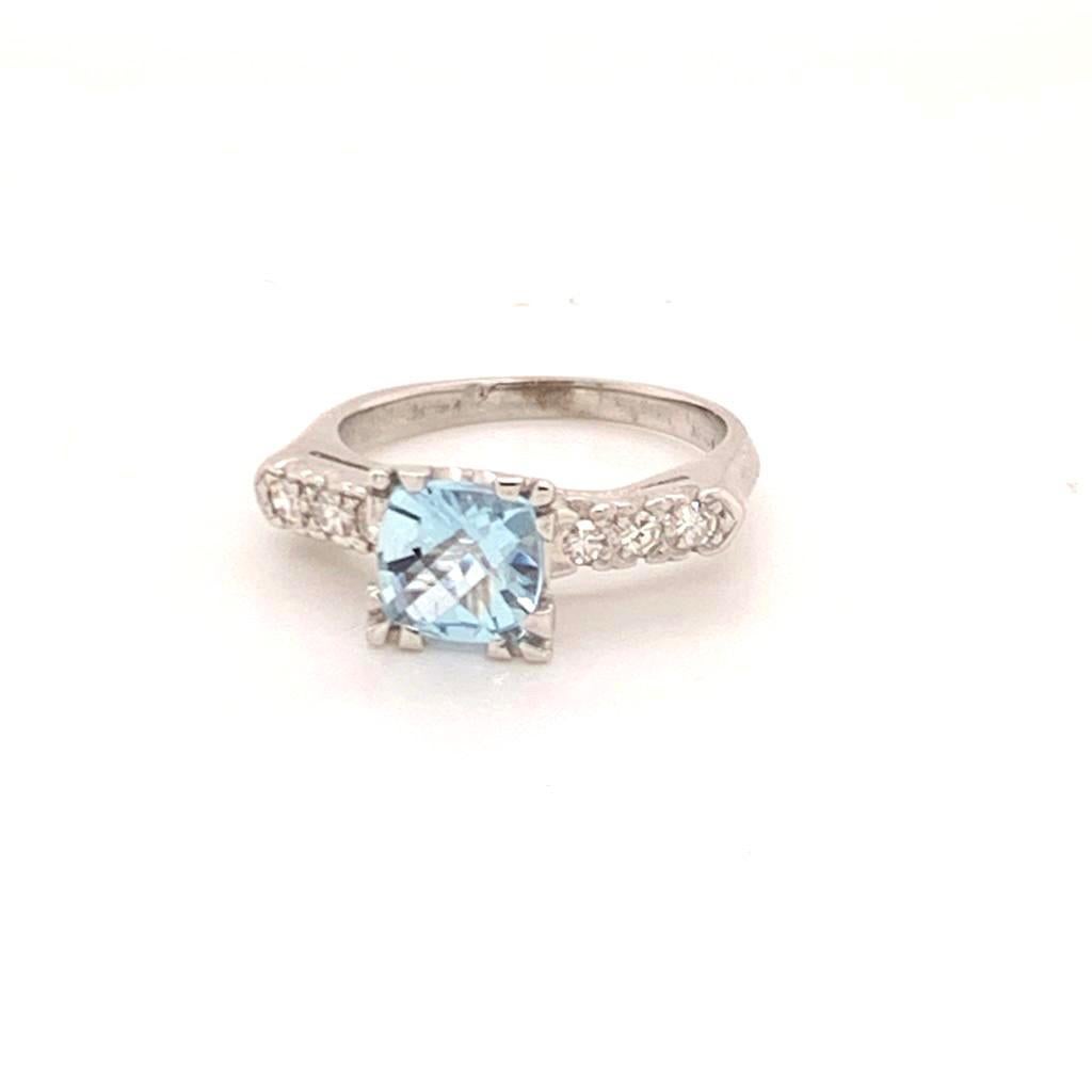 Diamond Aquamarine Ring 14k White Gold 1.70 TCW Women Certified For Sale 2