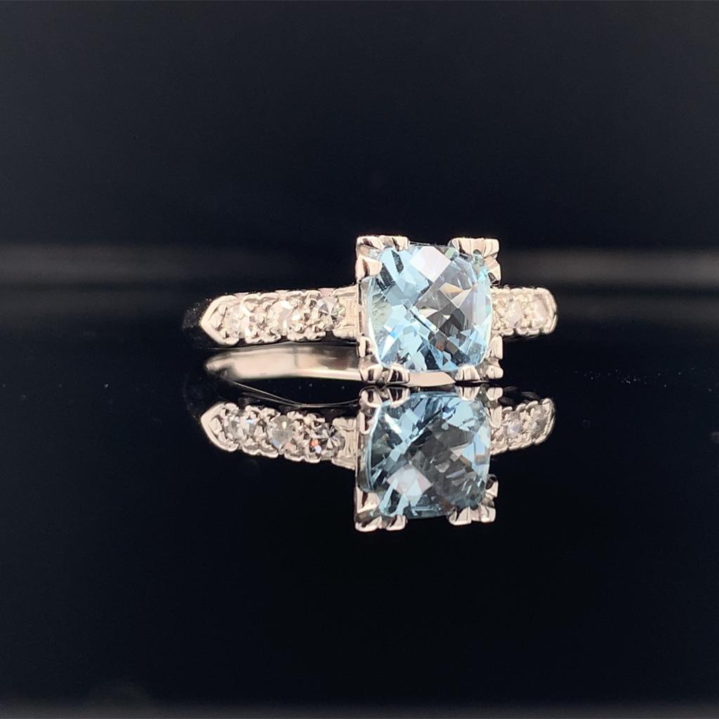 Diamond Aquamarine Ring 14k White Gold 1.70 TCW Women Certified For Sale 3