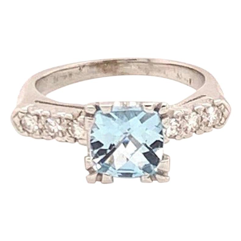 Diamond Aquamarine Ring 14k White Gold 1.70 TCW Women Certified For Sale