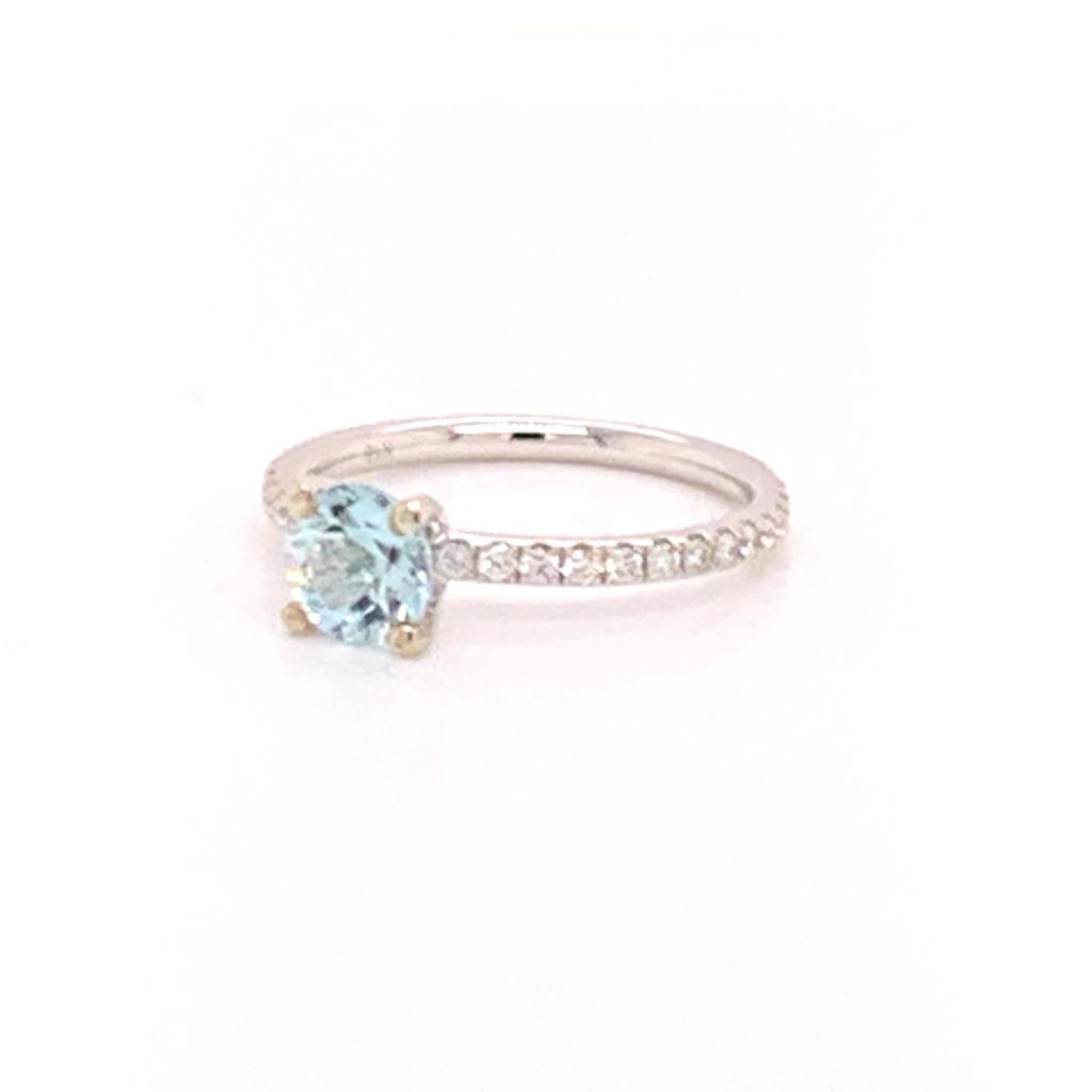 Women's Diamond Aquamarine Ring 18k White Gold 1.08 TCW Certified For Sale