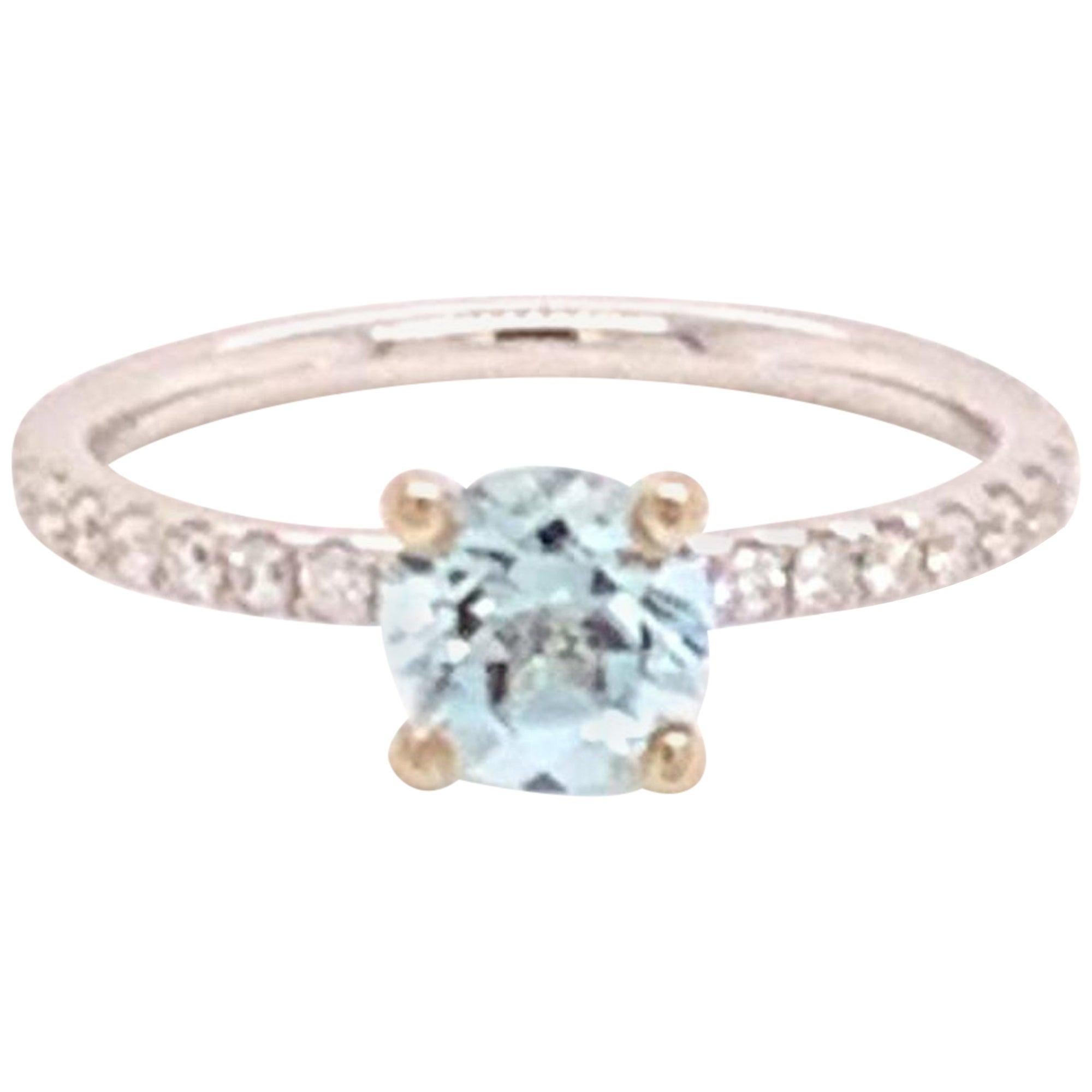 Diamond Aquamarine Ring 18k White Gold 1.08 TCW Certified For Sale