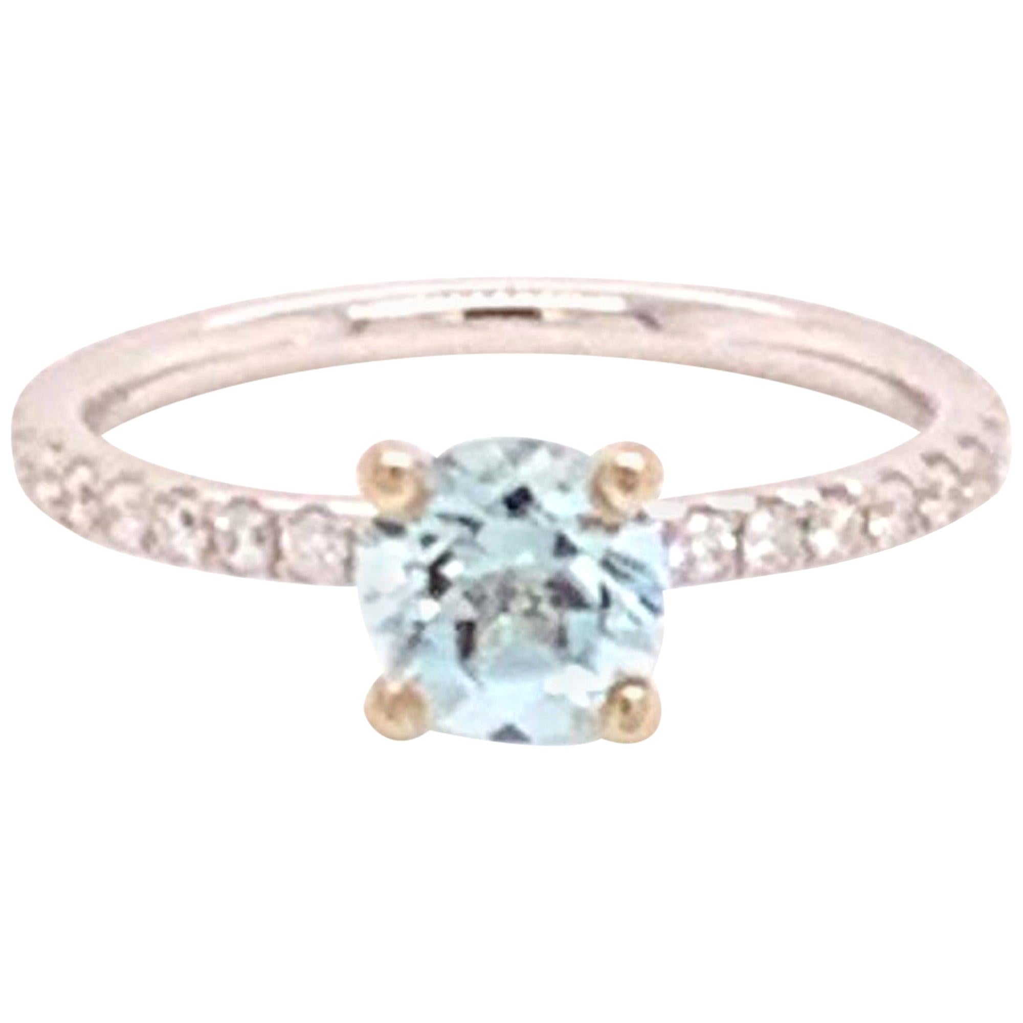 Diamond Aquamarine Ring 18k White Gold 1.08 TCW Certified