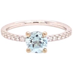 Diamond Aquamarine Ring 18k White Gold 1.08 TCW Certified