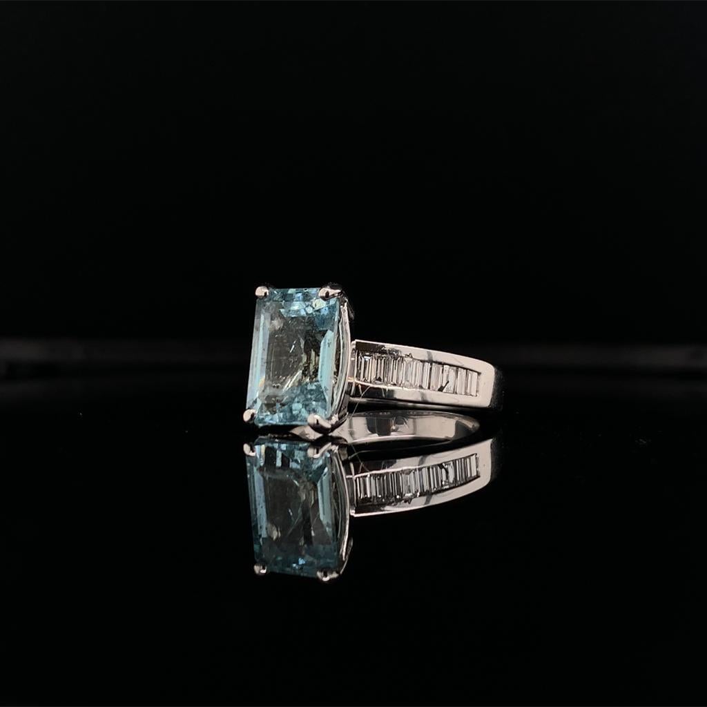 Diamond Aquamarine Ring 3.30TCW 14k Gold Women Certified For Sale 2
