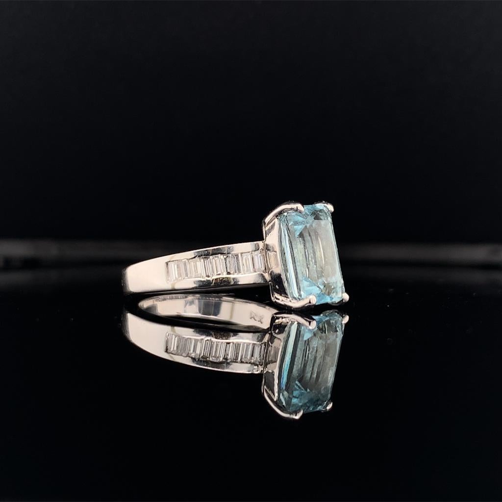 Diamond Aquamarine Ring 3.30TCW 14k Gold Women Certified For Sale 4