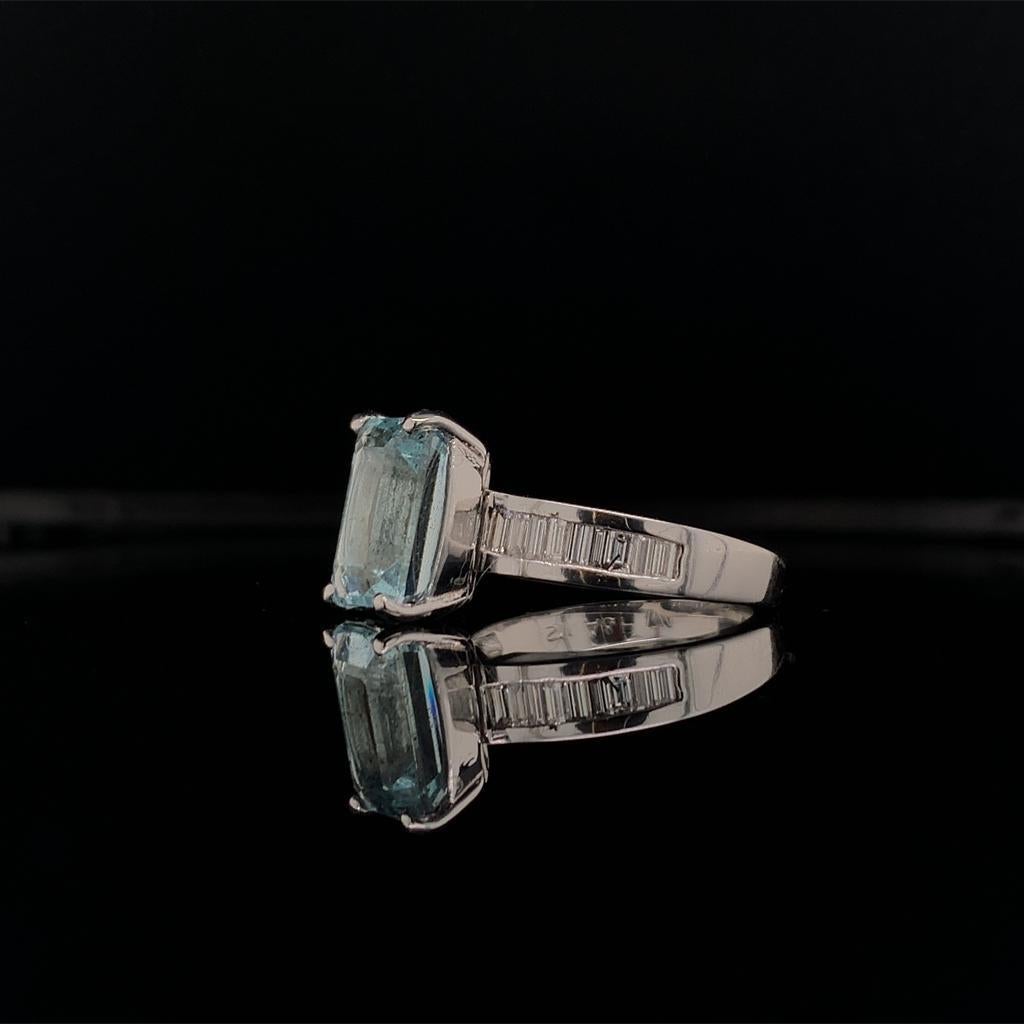 Emerald Cut Diamond Aquamarine Ring 3.30TCW 14k Gold Women Certified For Sale