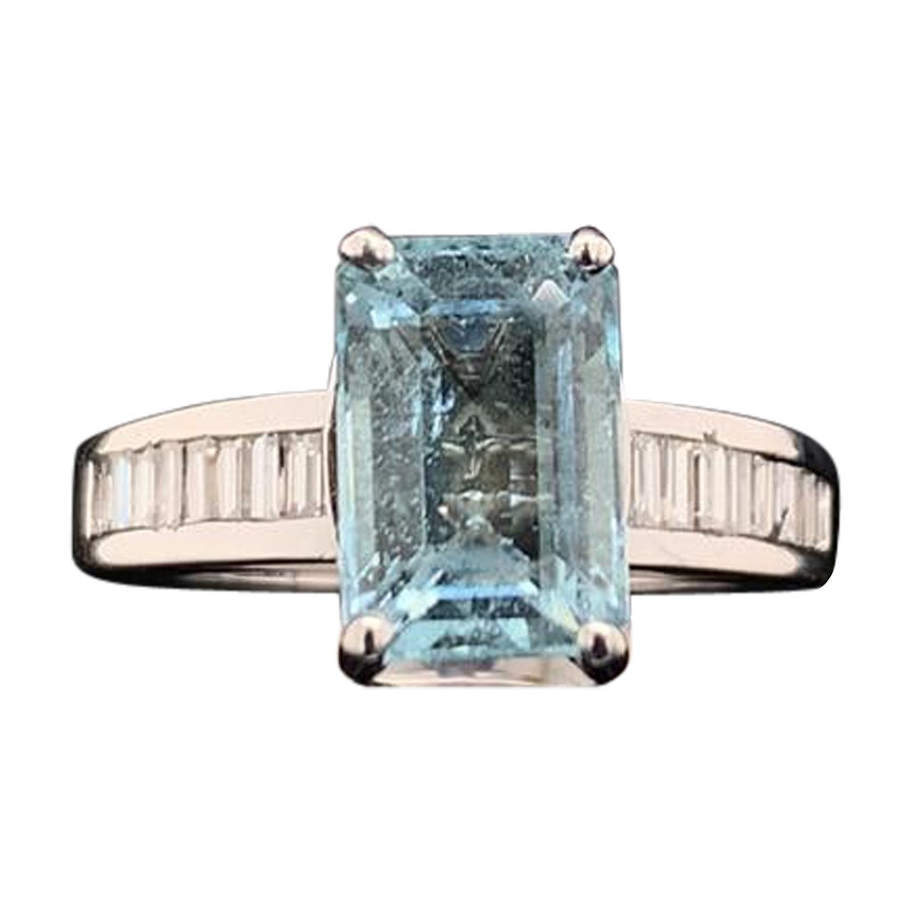 Bague diamant aigue-marine 3.30TCW Or 14k Femmes Certifié