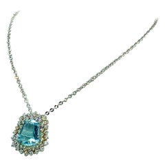 Diamond Aquamarine Ring Necklace 18 Karat Gold 12.70 TCW Certified