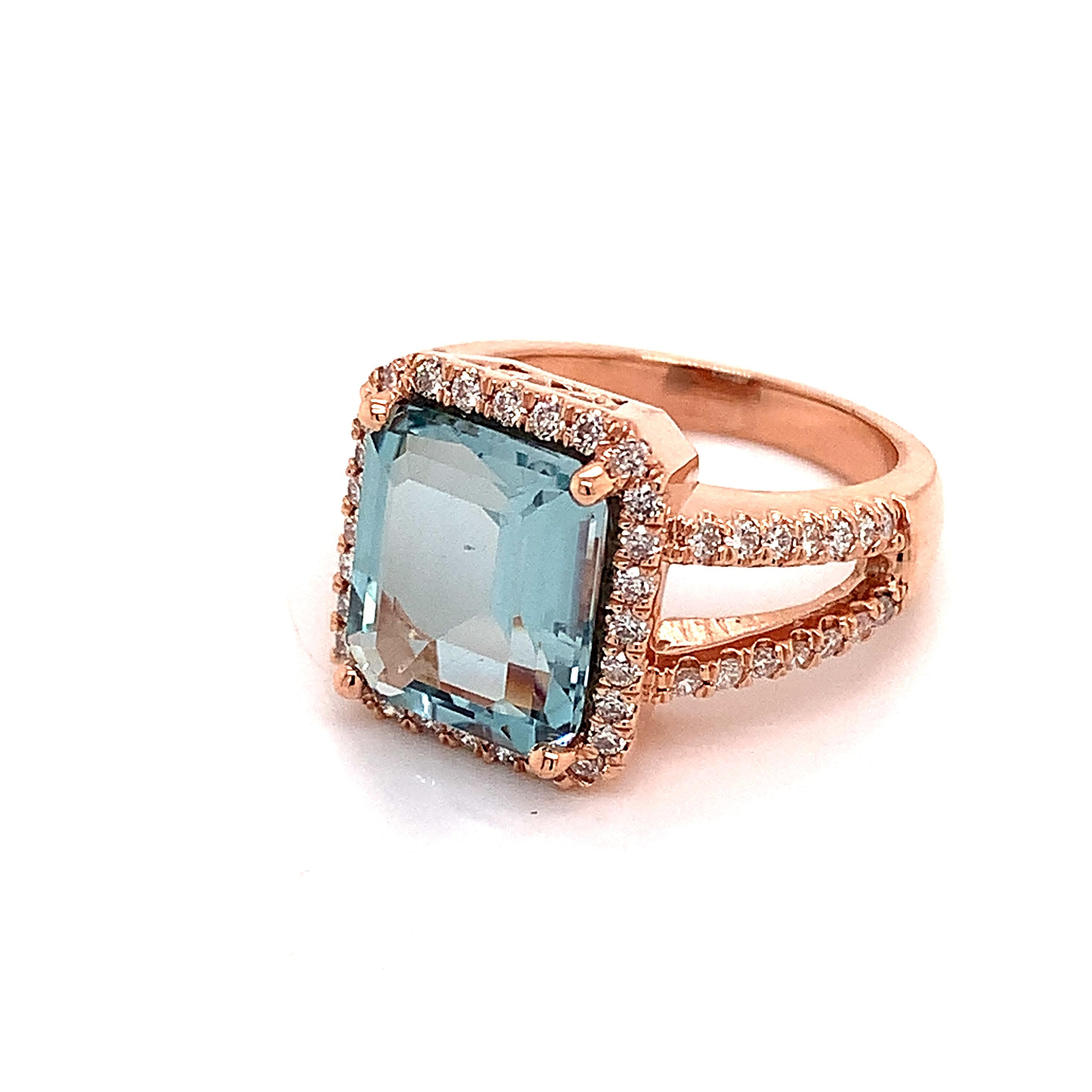 Emerald Cut Diamond Aquamarine Ring 14k Gold 6.25 TCW Certified $6, 950 For Sale