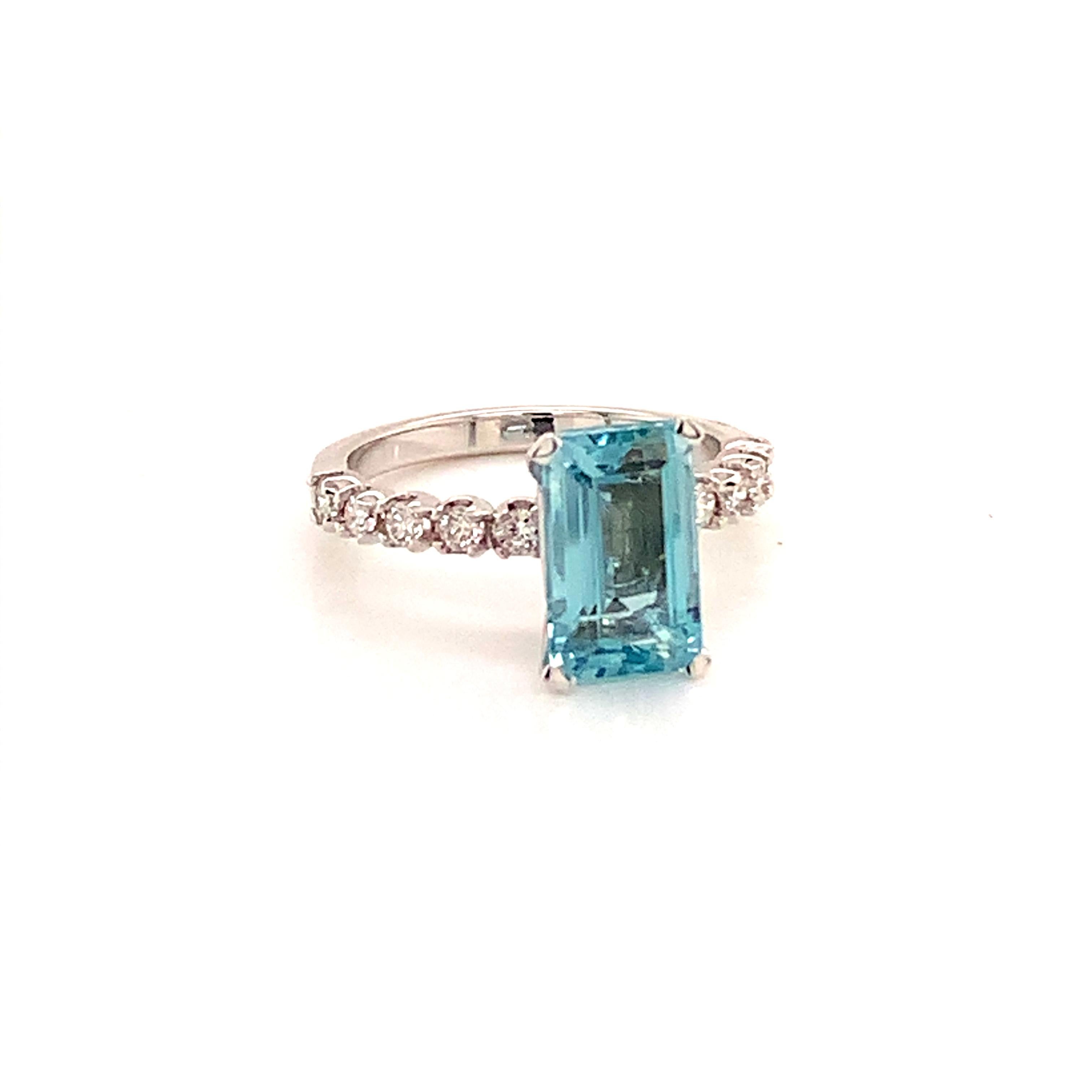Emerald Cut Diamond Aquamarine Ring 14k Gold 2.45 Tcw Certified