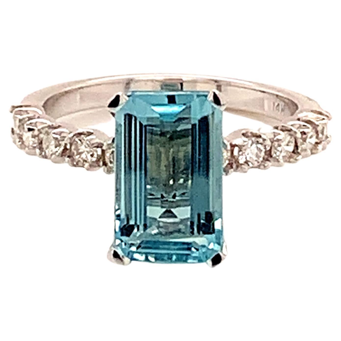 Diamond Aquamarine Ring 14k Gold 2.45 Tcw Certified