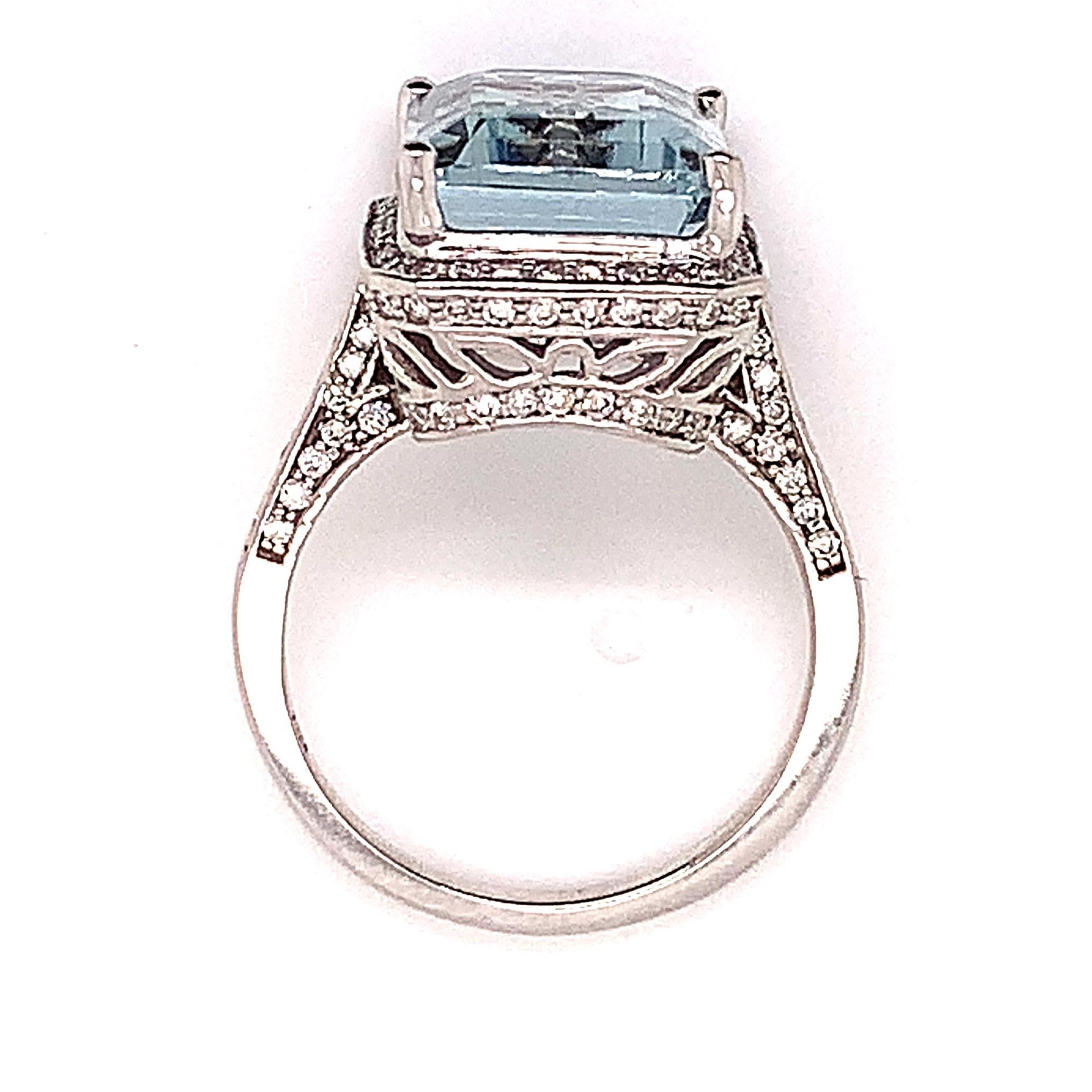 Women's Diamond Aquamarine Ring 14k Gold 6.25 TCW Certified For Sale