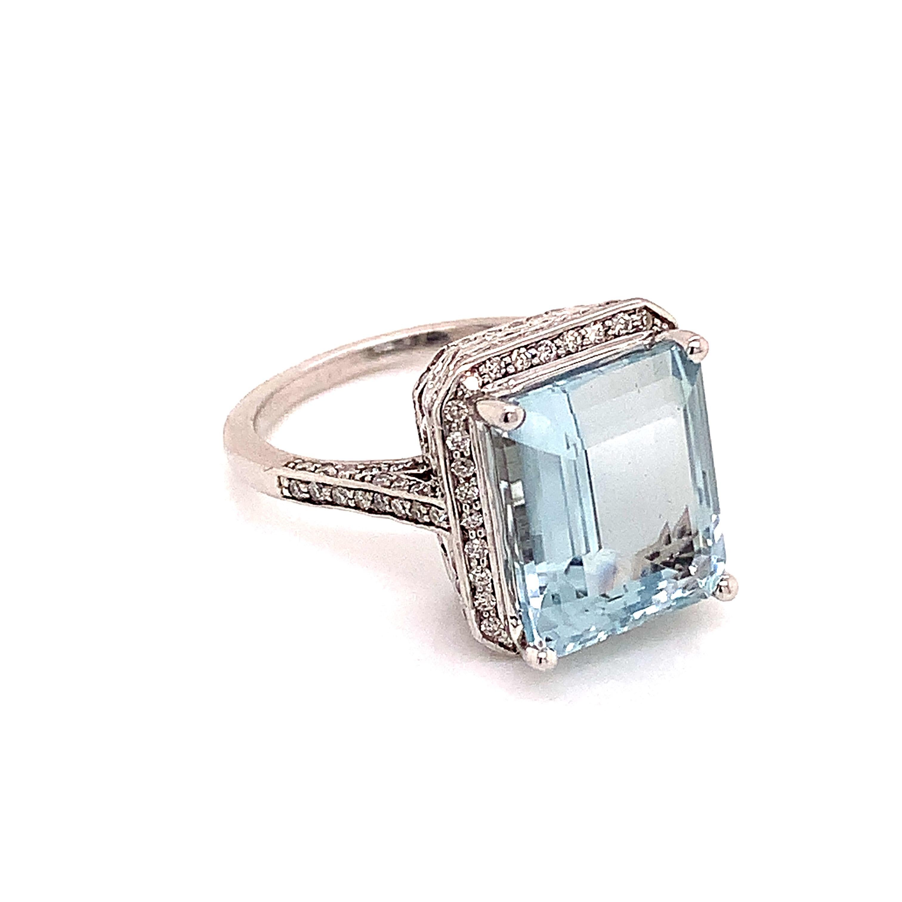 Anello con diamante e acquamarina in oro 14k certificato 6,25 TCW in vendita 1
