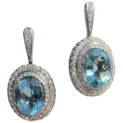 Diamond Aquamarine Topaz White Gold 18 Karat Solitaire Earrings