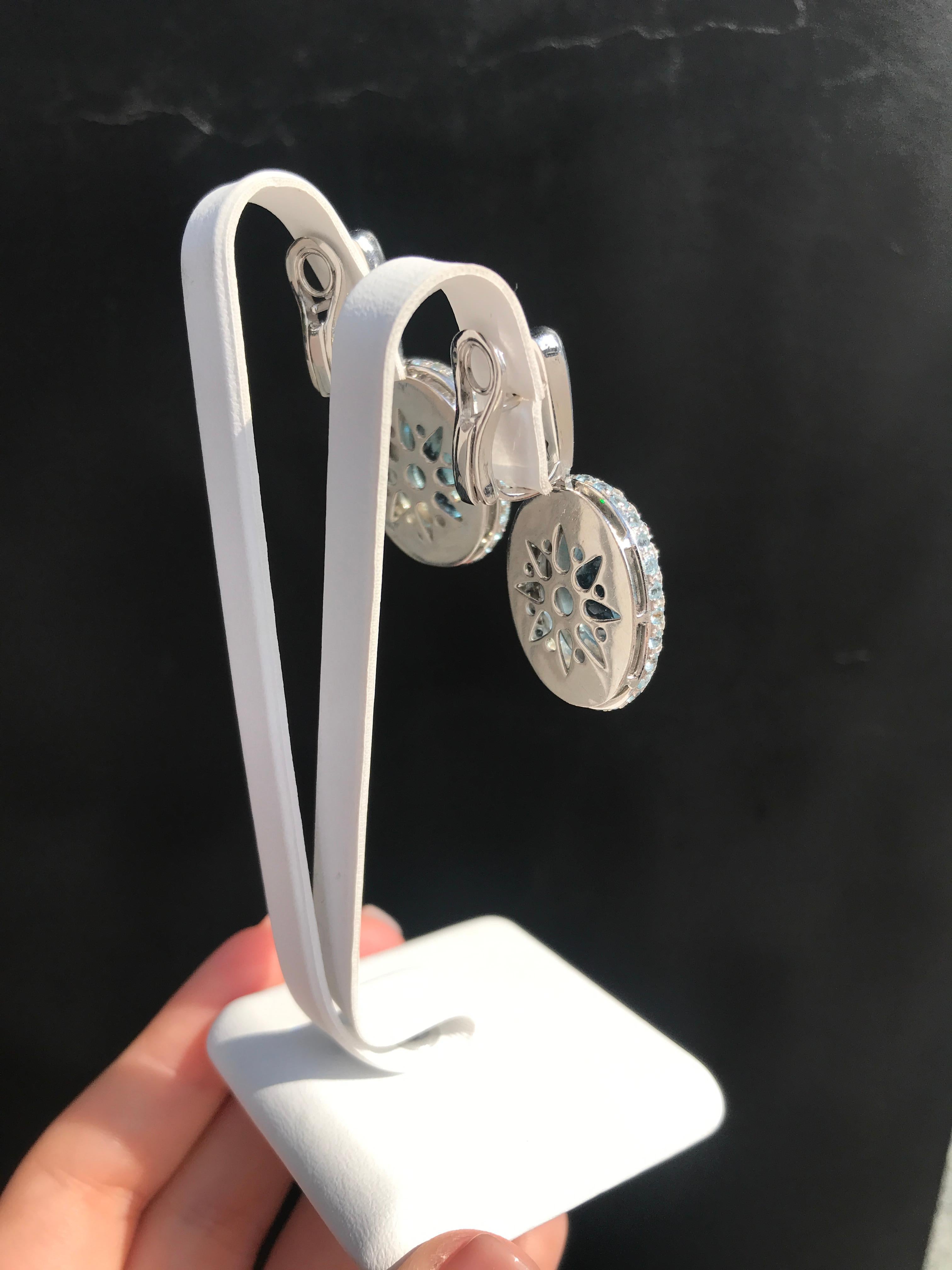 Modern Diamond Aquamarine Topaz White Gold 18 Karat Solitaire Earrings