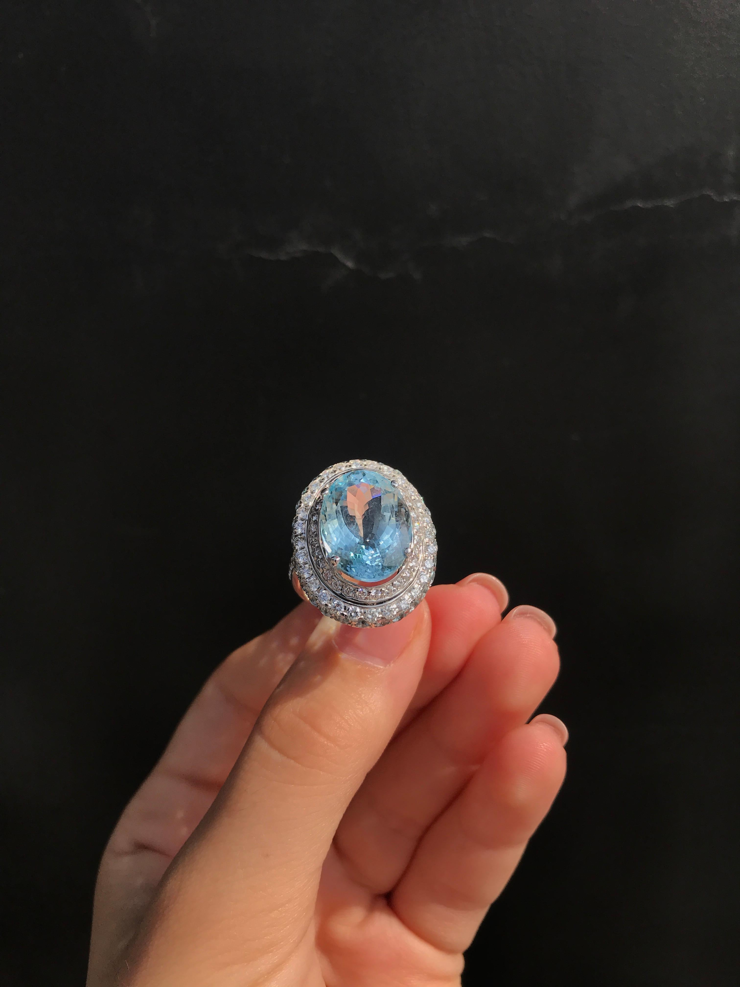 Diamond Aquamarine Topaz White Gold 18 Karat Solitaire Ring In New Condition For Sale In Genève, GE