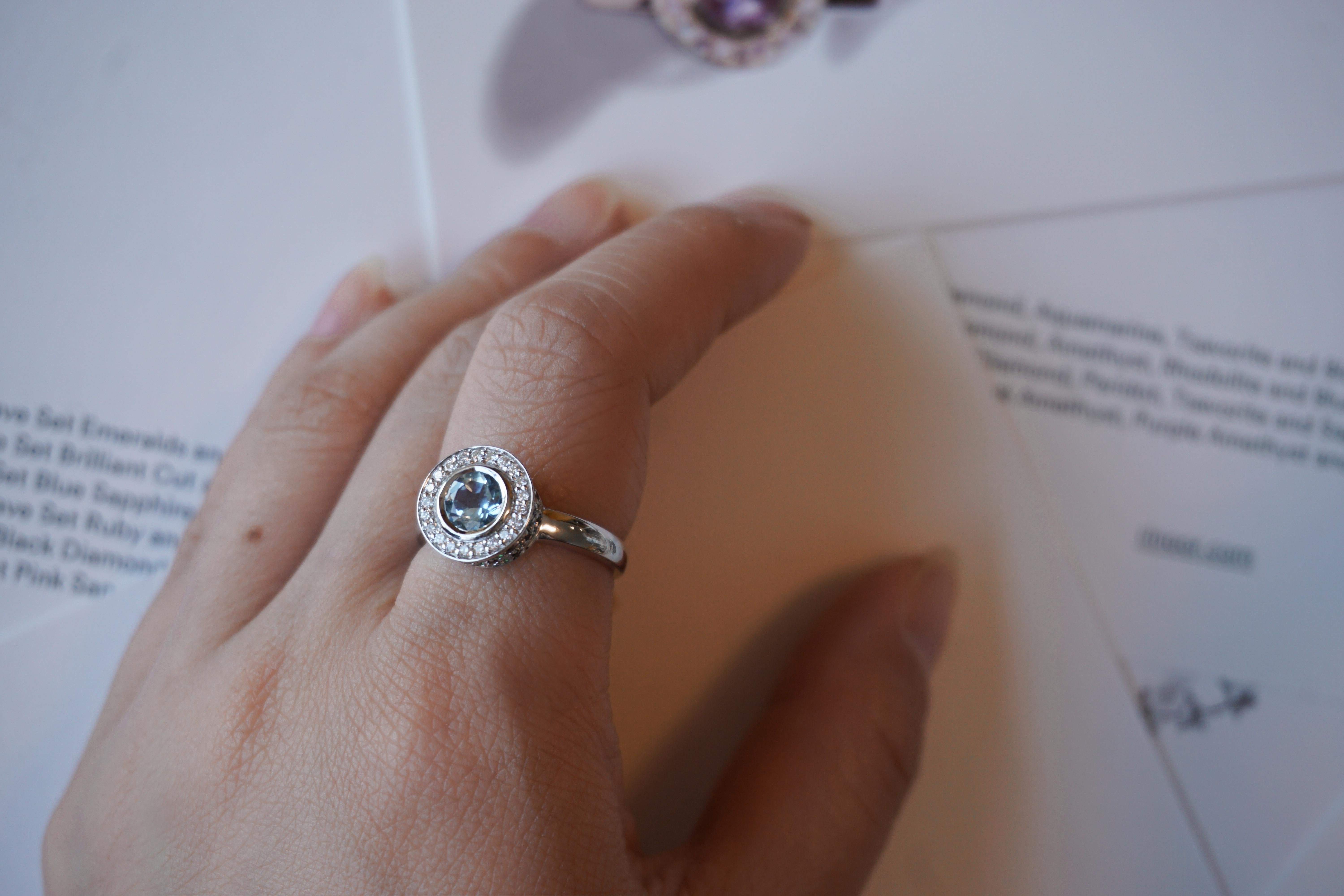 Women's Diamond Aquamarine, Tsavorite and Black Diamond Ring