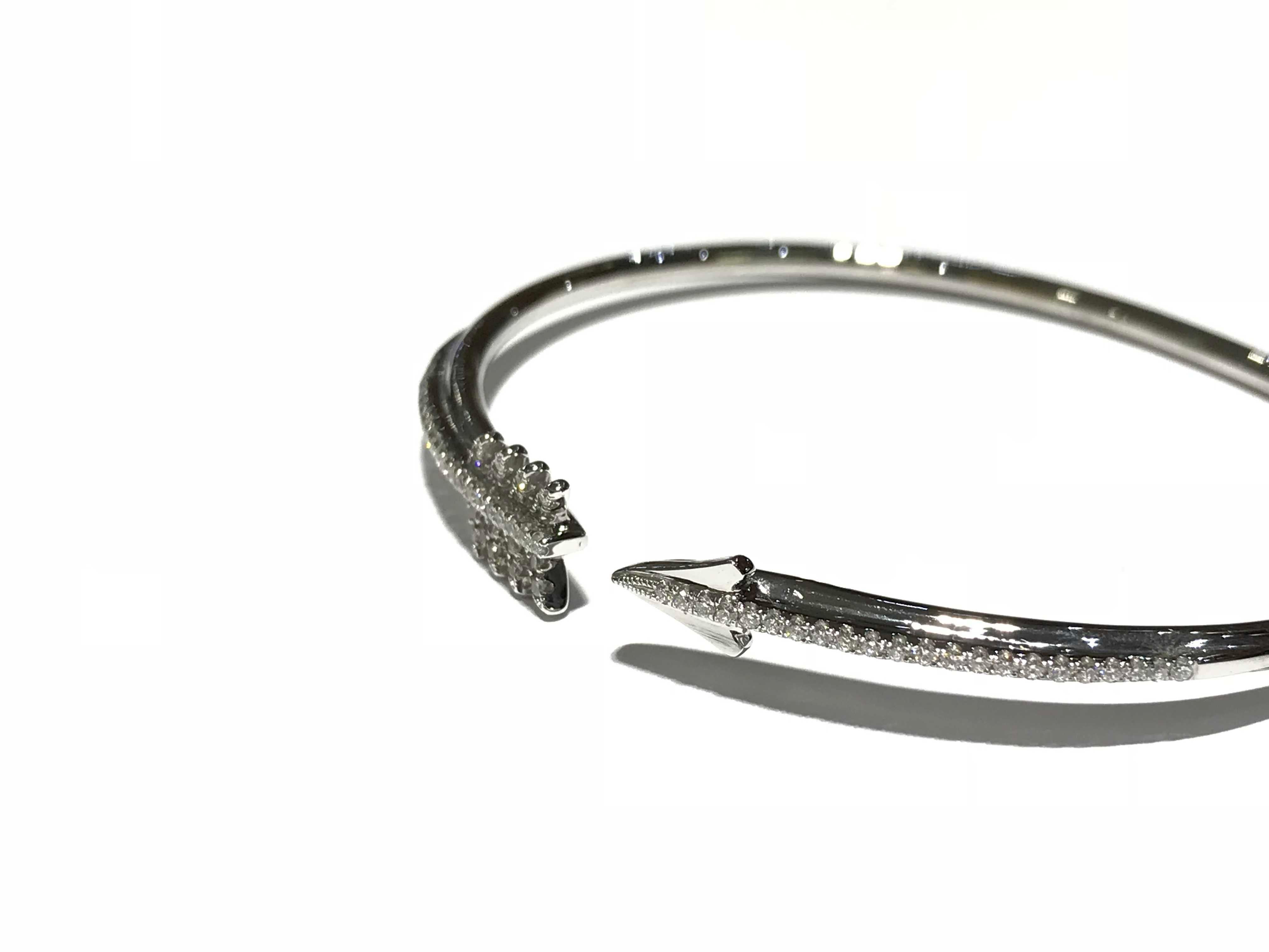 Rose Cut Diamond Arrow Bangle with Diamonds in 18 Carat W/G For Sale