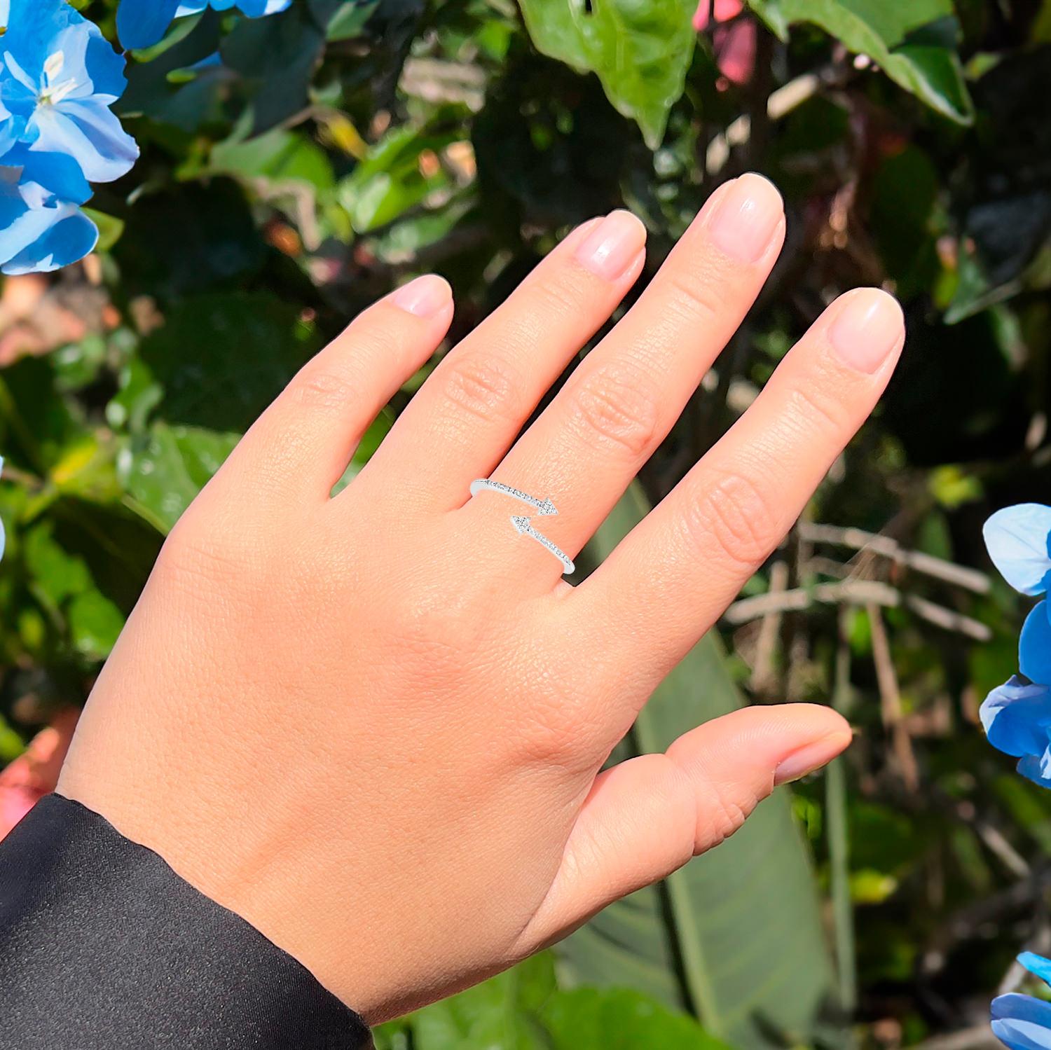 Contemporary Diamond Arrow Bypass Band Ring Sterling Silver For Sale