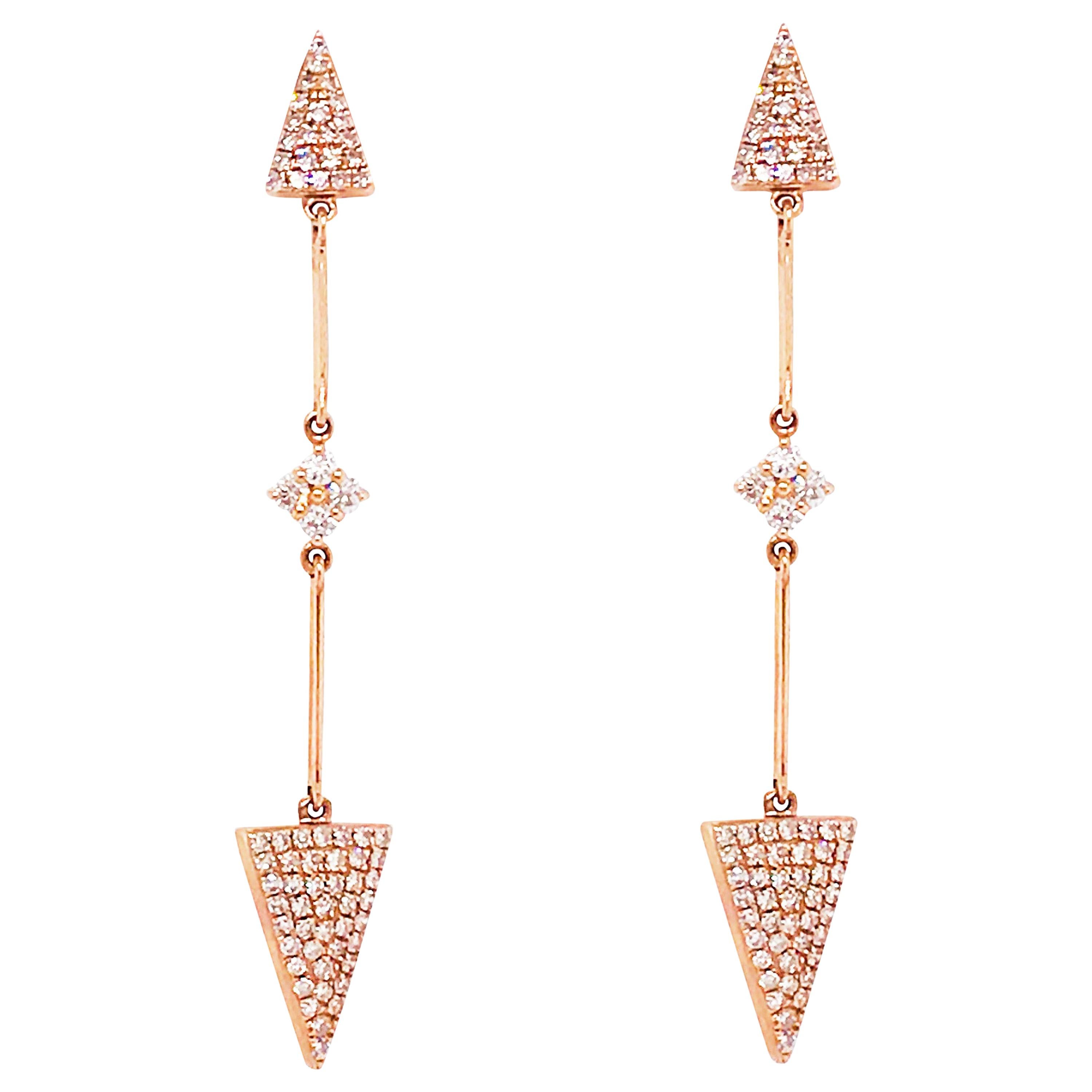 Diamond Arrow Earring Dangles in 14 Karat Gold Pave Diamond Point Drop Earrings