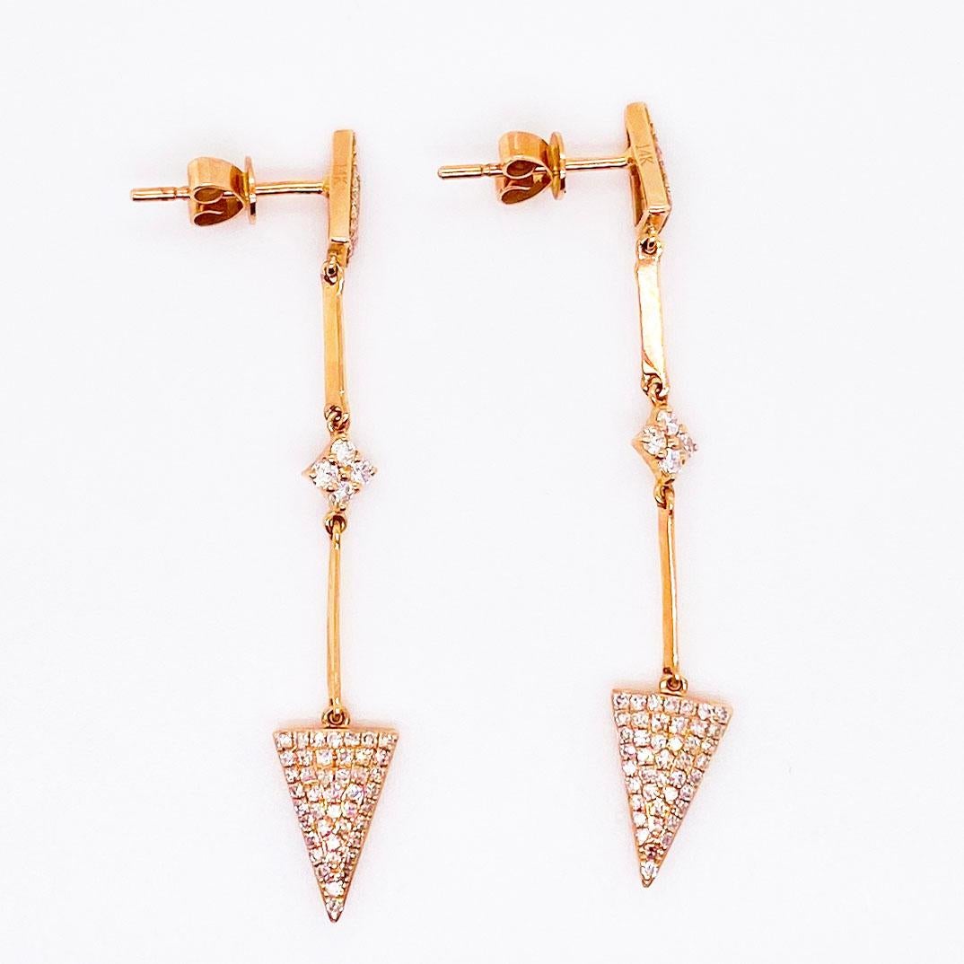 Modern Diamond Arrow Earring Dangles in 14 Karat Gold Pave Diamond Point Drop Earrings