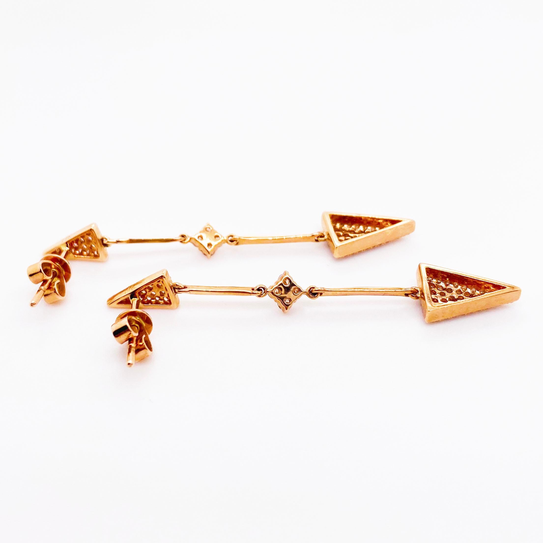 Diamond Arrow Earring Dangles in 14 Karat Gold Pave Diamond Point Drop Earrings In New Condition In Austin, TX