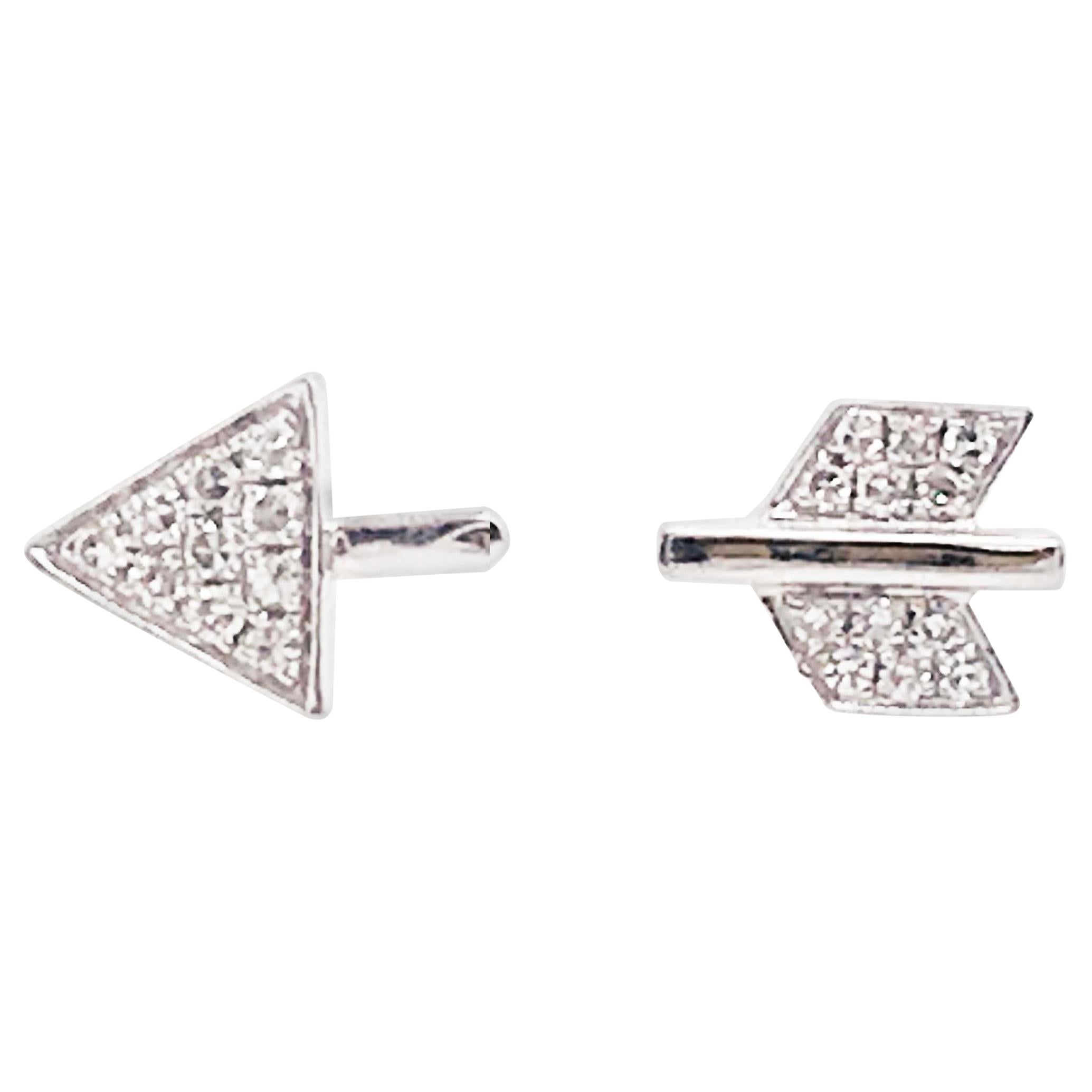 Diamond Arrow Stud Earrings, Asymmetric 14 Karat Gold with 0.05 Carat Diamonds