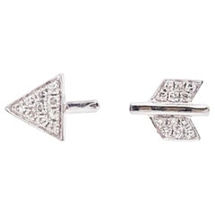 Diamond Arrow Stud Earrings, Asymmetric 14 Karat Gold with 0.05 Carat Diamonds