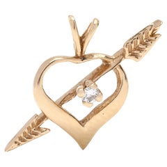 Diamond Arrow through Heart Pendant, 14k Yellow Gold, Open