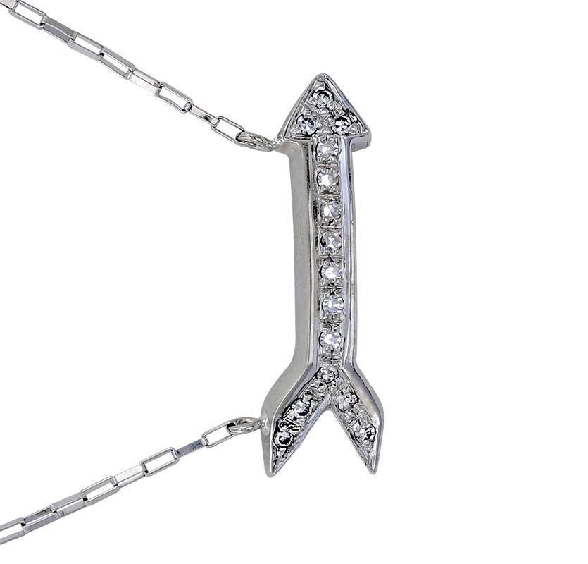 Women's or Men's Diamond Arrow White Gold Pendant For Sale