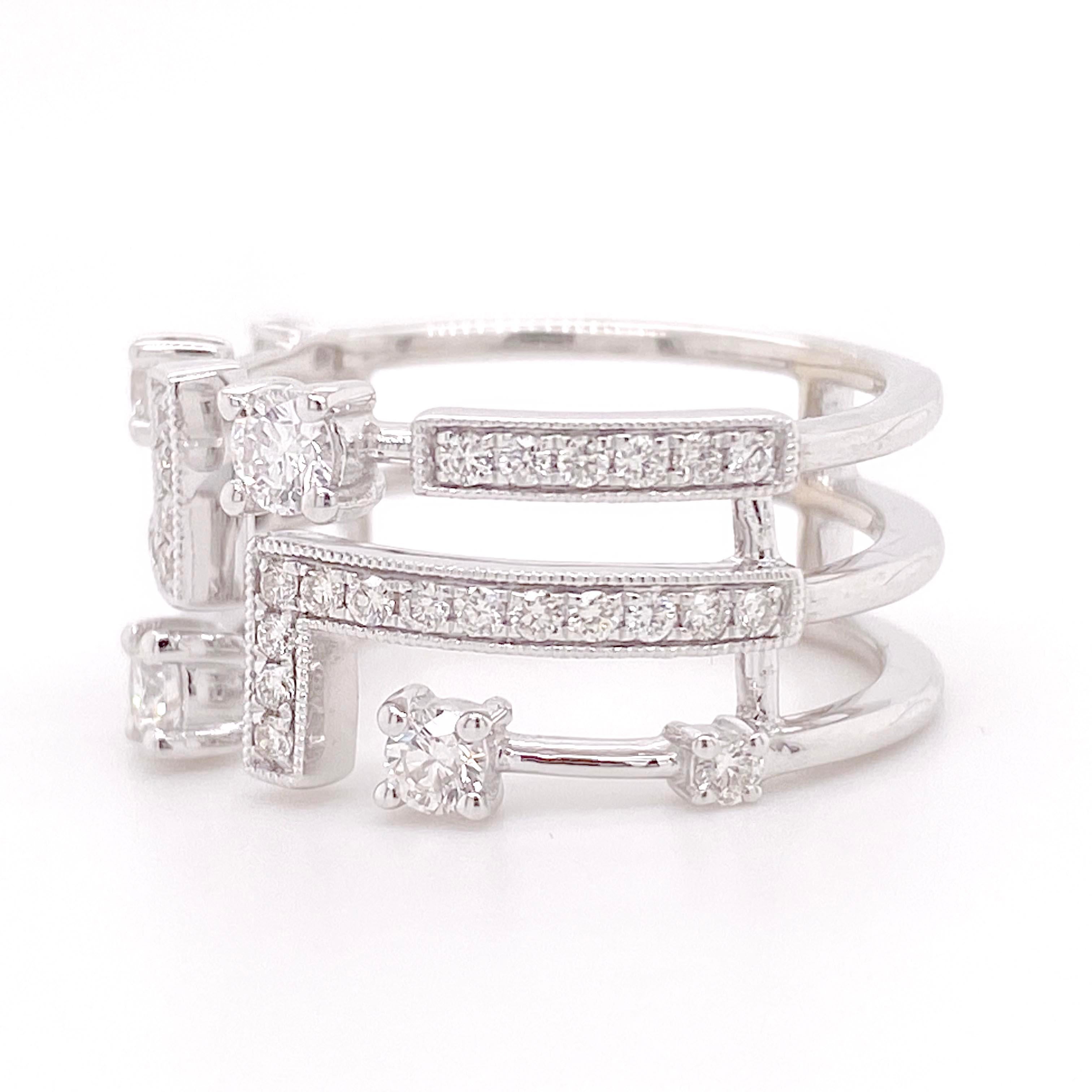 For Sale:  Geometric Diamonds Ring Wide Band w .65 Carat Diamonds 3