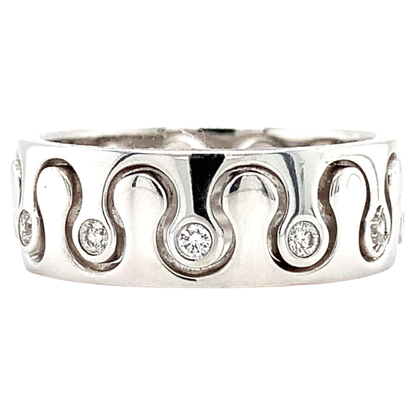 Bague de mariée unisexe art déco large et massive en diamants blancs 18 carats en vente