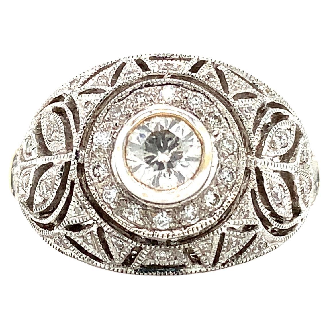 Diamond art deco dome cocktail ring 18k white gold For Sale