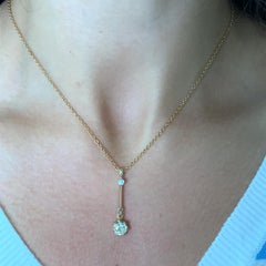 Diamond art deco drop pendant necklace 18k yellow gold