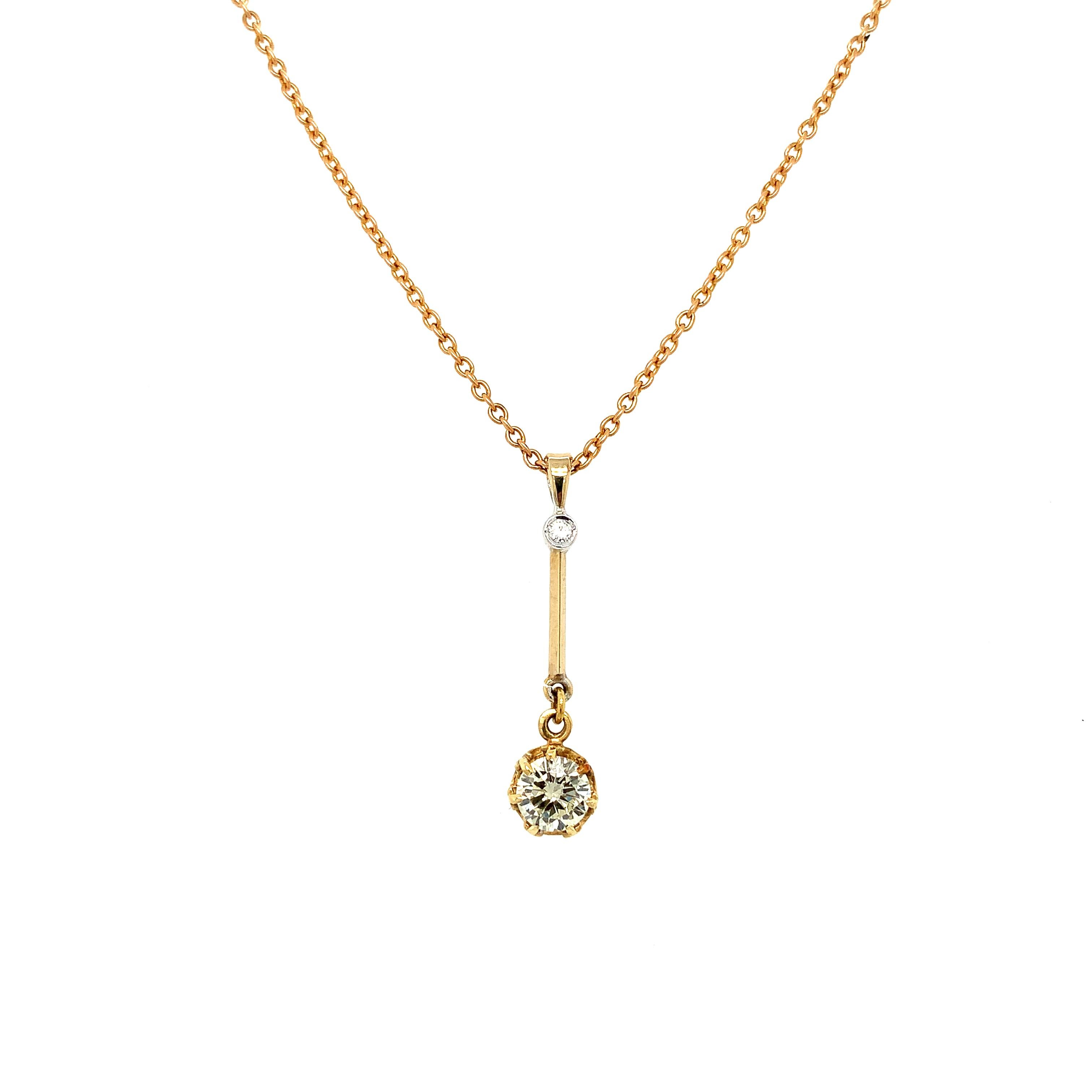 Collar colgante gota art déco diamantes oro amarillo 18k Corte redondo en venta