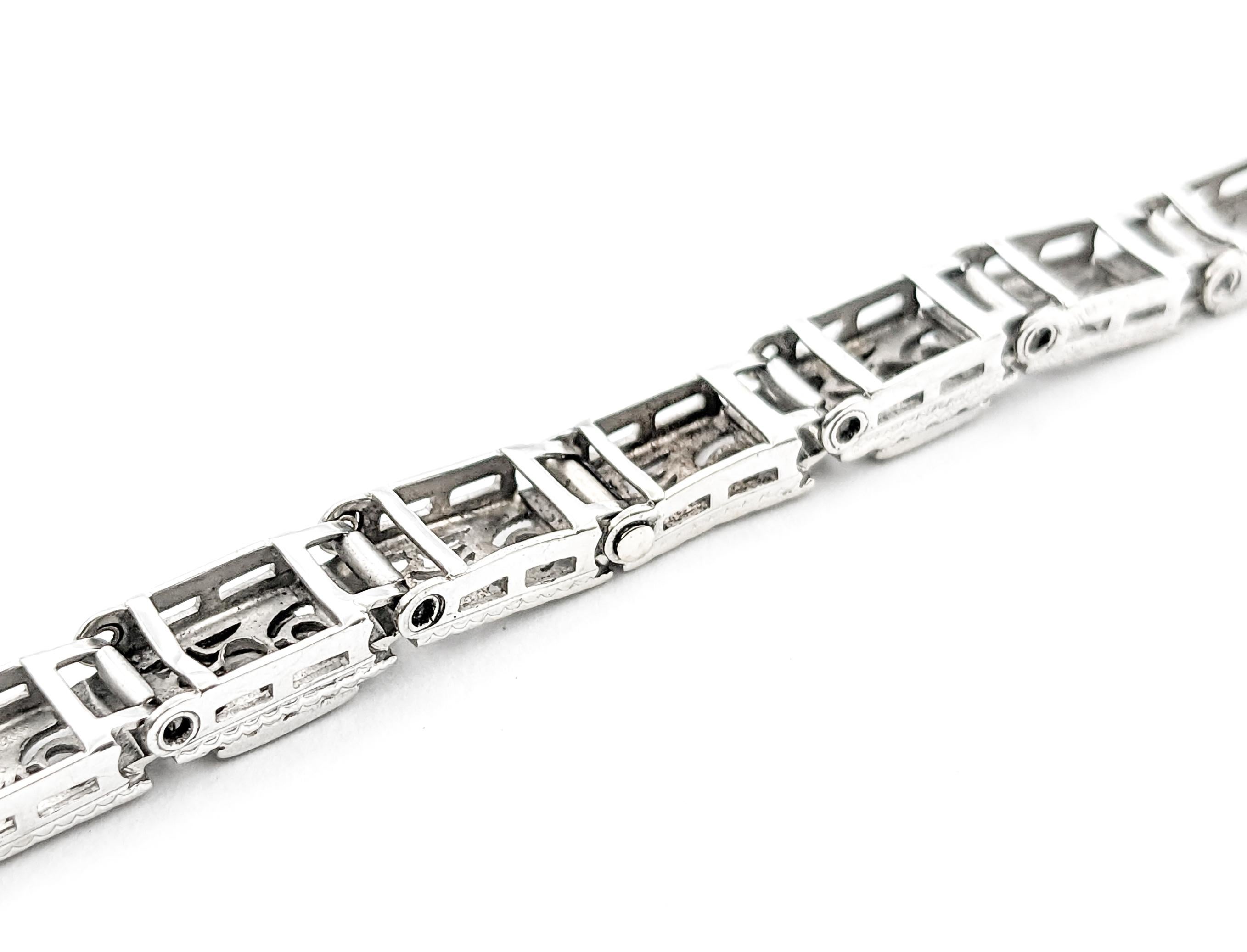Diamond Art Deco Filigree Bracelet In White Gold and Platinum


Discover the elegance of a bygone era with this exquisite Art Deco Filigree Bracelet, masterfully created from a blend of 14kt White Gold and Platinum. This stunning piece features