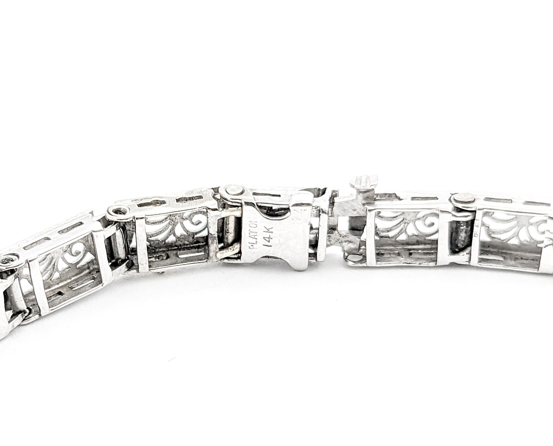 Diamond Art Deco Filigree Bracelet In White Gold and Platinum For Sale 3