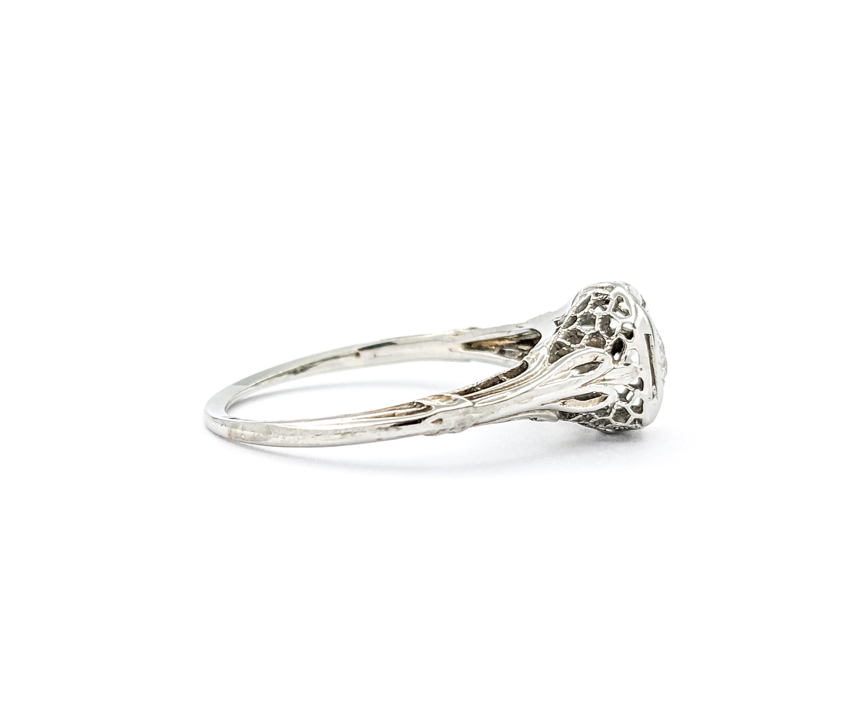 Diamond Art Deco Filigree Ring In White Gold For Sale 1