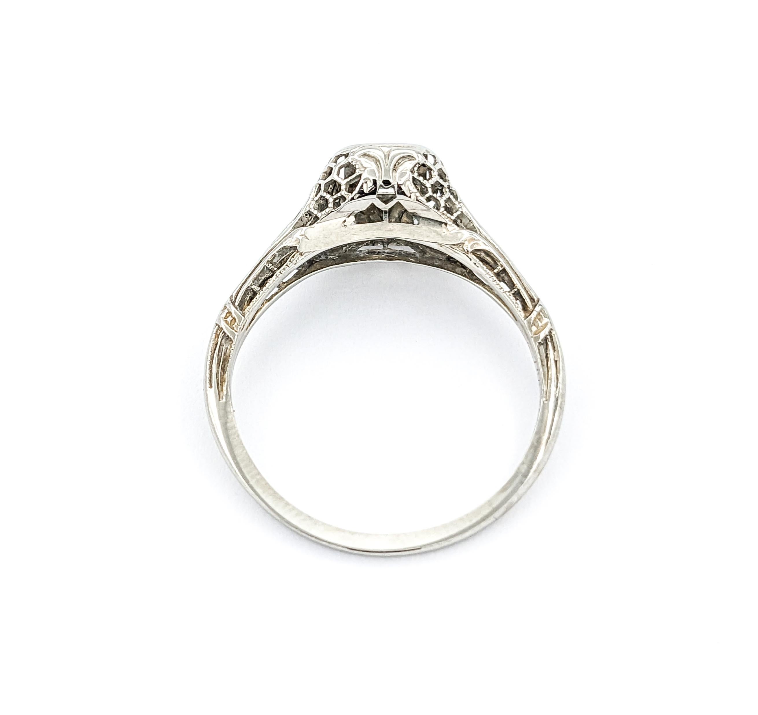 Diamond Art Deco Filigree Ring In White Gold For Sale 2