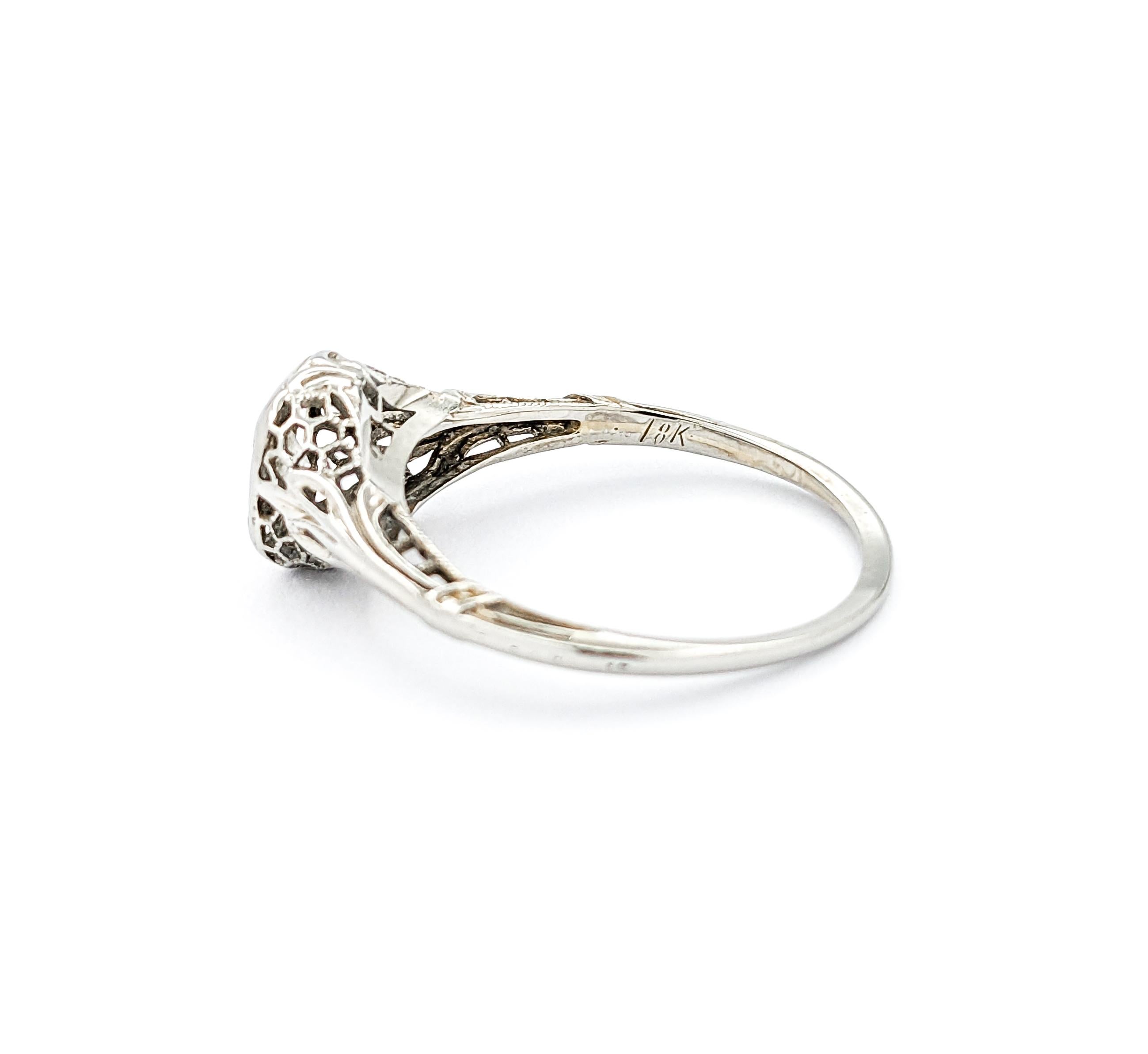 Diamond Art Deco Filigree Ring In White Gold For Sale 3