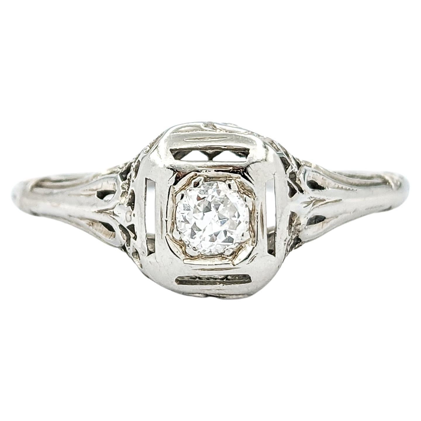 Diamond Art Deco Filigree Ring In White Gold For Sale