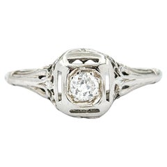 Diamond Art Deco Filigree Ring In White Gold